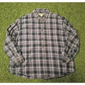 Duluth Trading Co Shirt Mens 2XL Long Sleeve Plaid Button Up Red Blue